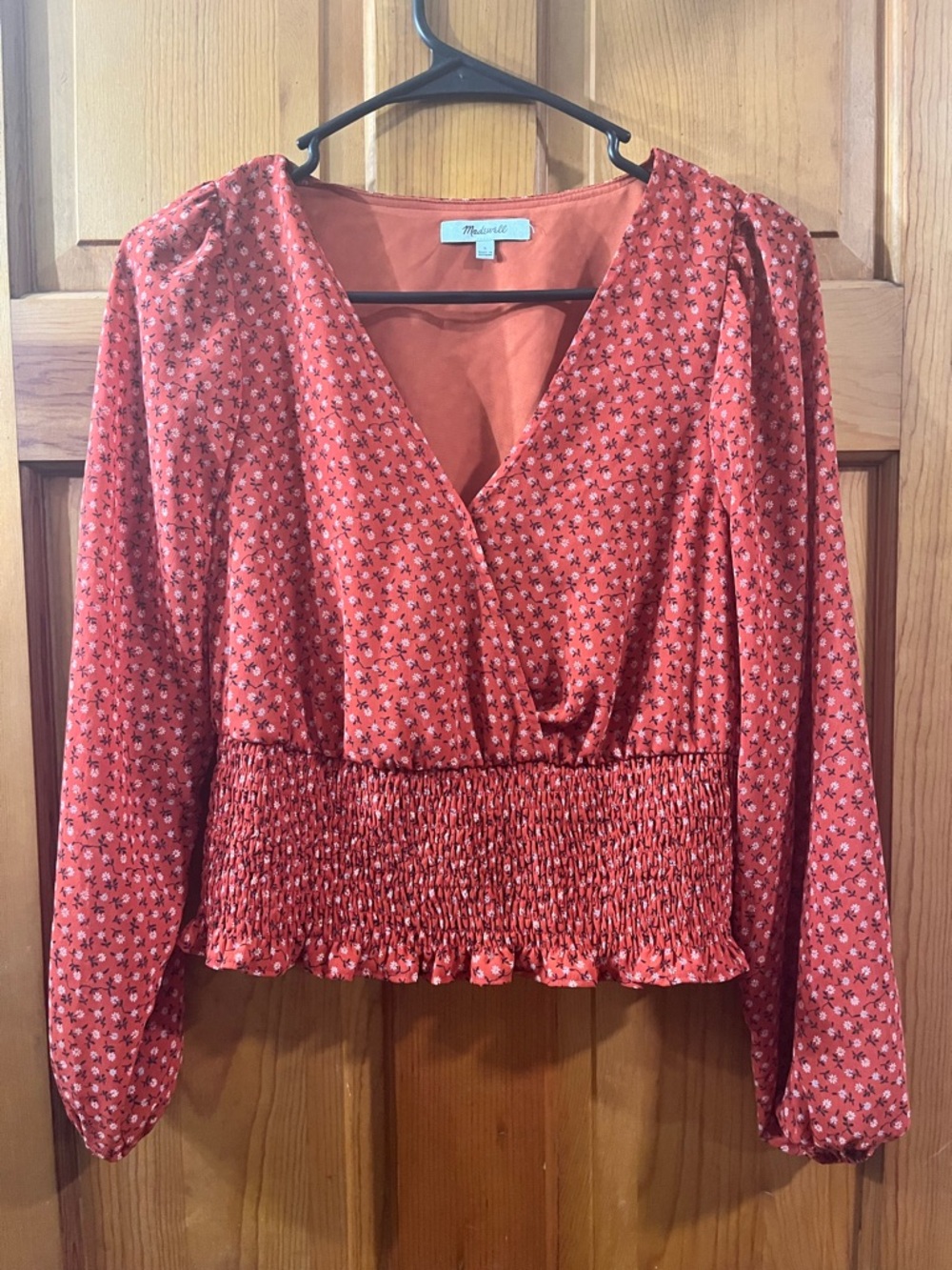 Madewell Floral Smocked Milkmaid Top Balloon Sleeve Boho Peasant Fairy Sz S